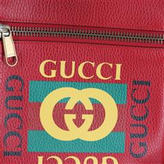 GUCCI 523591 Logo Print Red Leather Zip Messenger Crossbody Bag